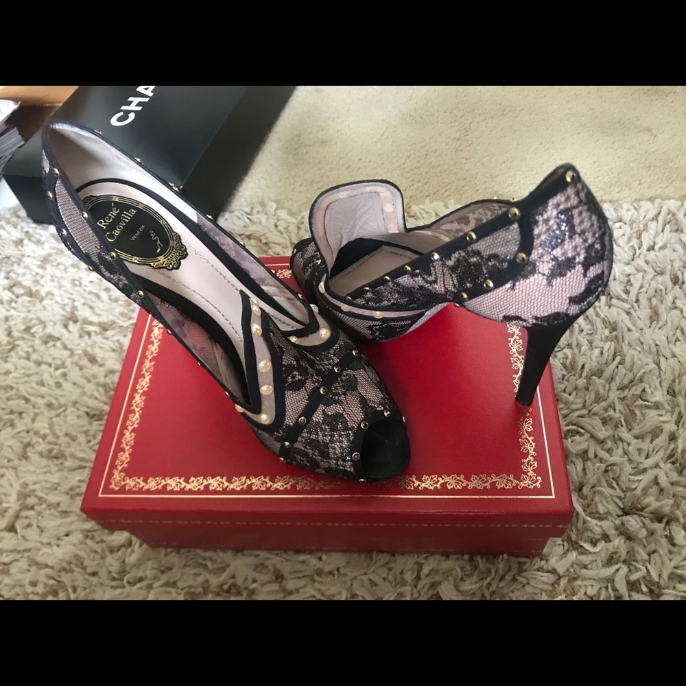 Rene Caovilla peep toe pumps